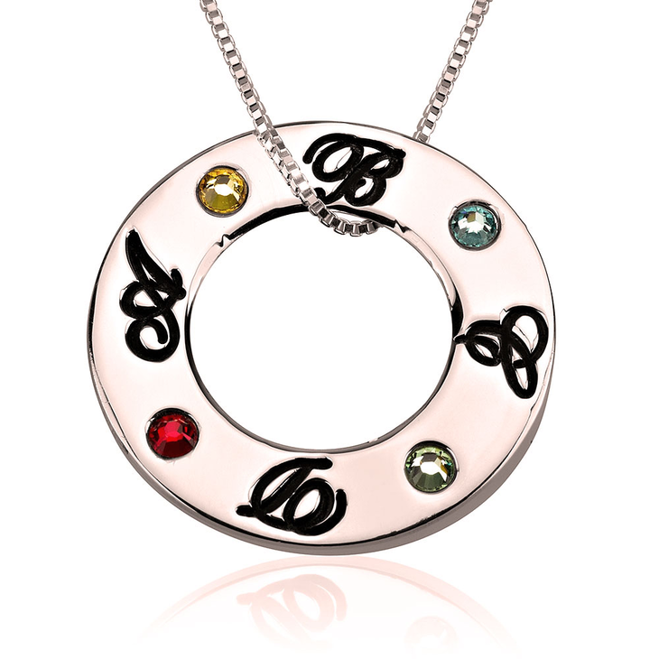 Family Initials Birthstone Necklace