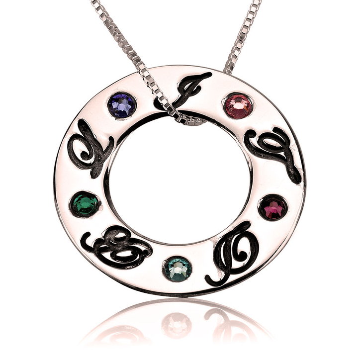 Family Initials Birthstone Necklace
