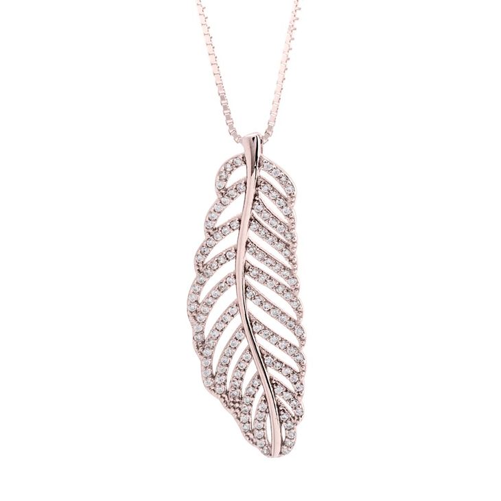 Feather Necklace With Cubic Zirconia