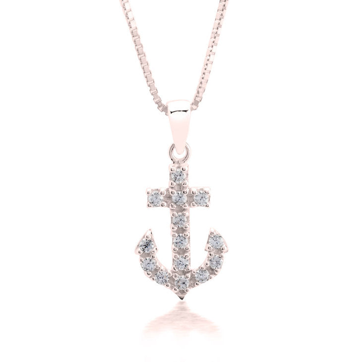 Anchor Pendant Necklace With Cubic Zirconia