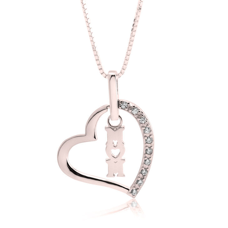 Mom Heart Necklace with Cubic Zirconia