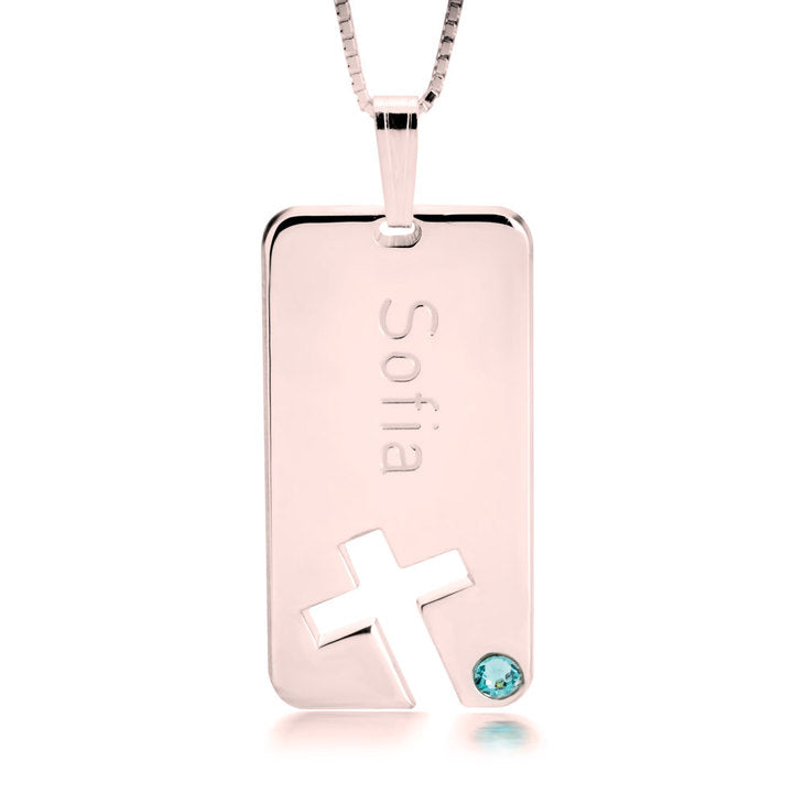 Personalized Birthstone Cross Bar Name Necklace