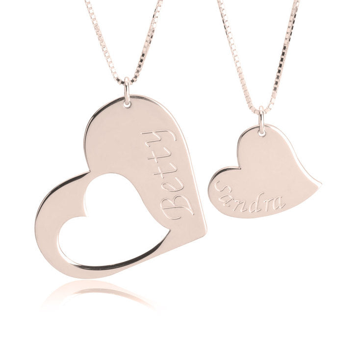 Mother Daughter Engraved Heart Necklace