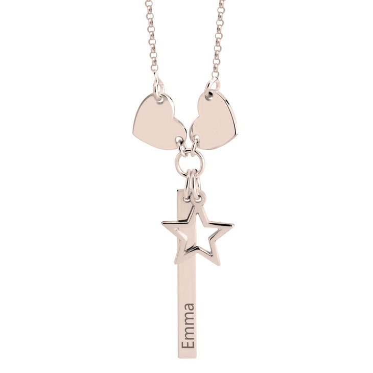 Vertical Bar Necklace with Hearts